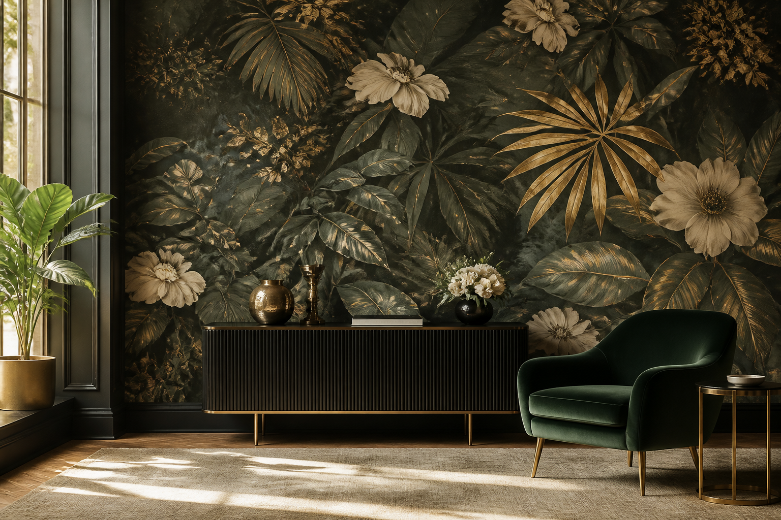 Designer botanical feature wallpaper